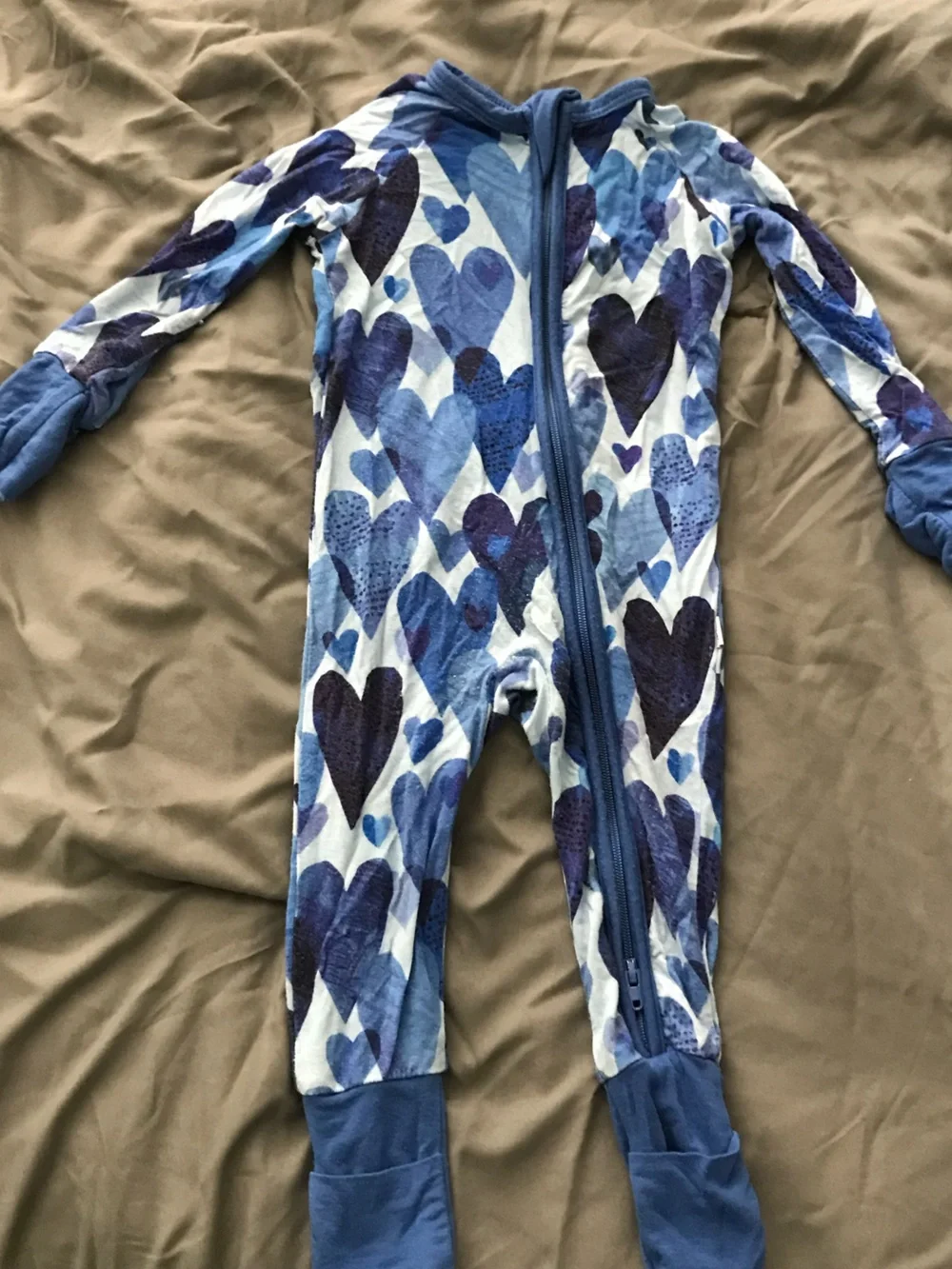 Little Sleepies Blue Heart-Print Zip One-Piece BAMBOO PJS